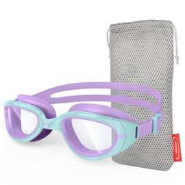 Emsina Kids Swim Goggles, Swimming Goggles for Kids Age 3-10 Boys and Girls (Purplelightgreen_Clear) … …