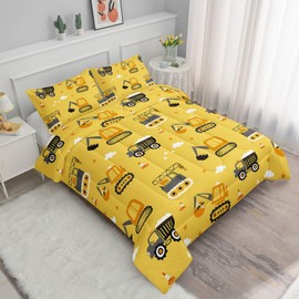 Smell Sunshine Kids Comforter Set Engineering Vehicle Printed Pattern Bedding Set with 1 Comforter and 2 Pillowcases for Girls Boys Bedroom All Season(Excavator Truck Engineering Vehicle0 Twin)