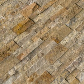 Scabos Travertine Splitface Stacked Ledger Wall Panel 6 in. x 24 in. Natural Stone Tile for Accent Walls Kitchen Backsplash Fireplace Surrounds (Sample Swatch)
