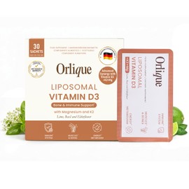 Liposomal Vitamin D3 K2 Magnesium Liquid - 30 Sachets - High Dose 100 mcg Vitamin D3 per Day - 1 Month Supply - High Bioavailability for Immune System, Bones & Muscles - Vegan & Lab Tested