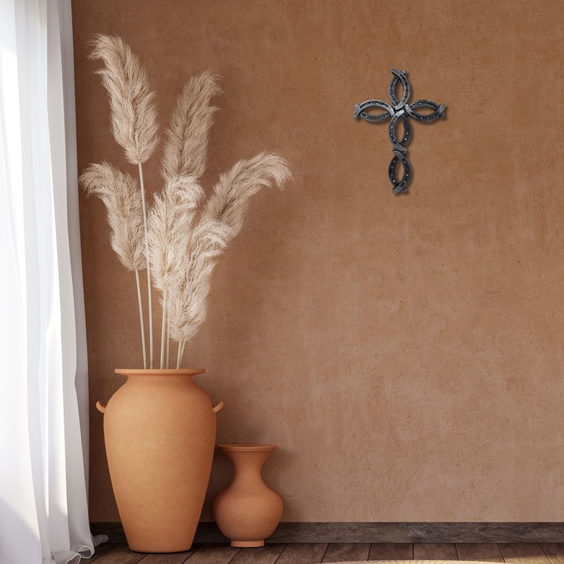 BestGiftEver Rustic Wall Cross with Horseshoe Western Design - Spiritual