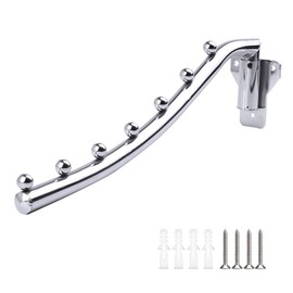 Folding Wall Mounted Clothes Hanger Rack, Stainless Steel Garment Hooks with Swing Arm Holder, Space Saver Clothing Hanging System Closet Storage Organizer with Screws for Bedroom Laundry Room, 1 Pack