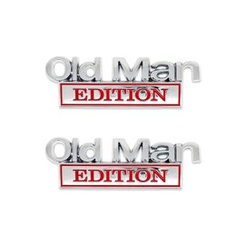 2Pcs Old Man Edition Car Stickers Emblem Metal Badge Bumper Decals for Cars Truck SUV Side or Rear Tailgate Name Plate Sticker (Chrome Red)