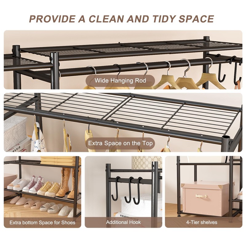 Wardrobe Closet, Portable Clothing Rack for Hanging Clothes, Free Standing