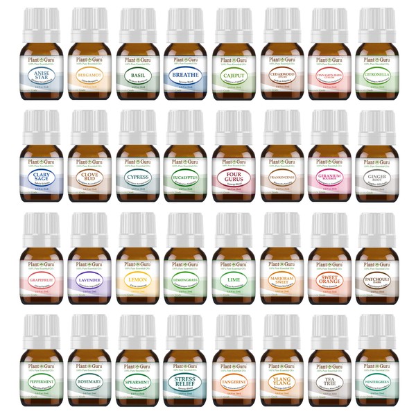 Ultimate Essential Oil Set 32 - 5 ml 100% Pure Therapeutic Grade for Aromatherapy Diffuser, Skin, Body, Hair. Perfect for DYI Crafts, Soap, Lotion, Cream, Lip Balm and Candle Making.