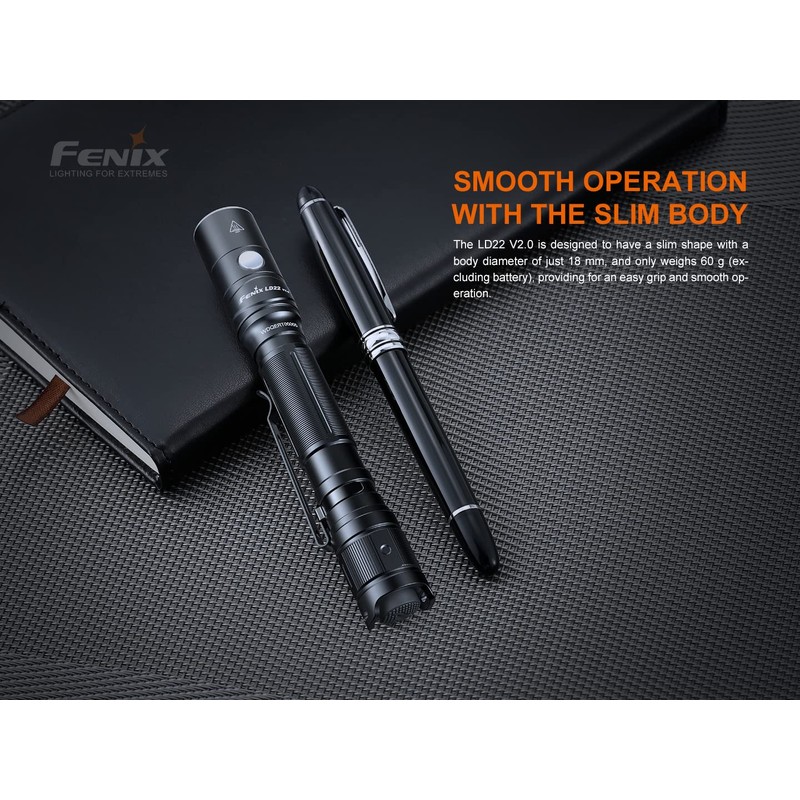 Fenix LD22 V2 800 Lumen Slim LED Tactical Flashlight, Rechargeable