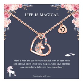 Hidepoo Unicorn Necklace Gifts - Colorful CZ Heart Unicorn Necklace Jewelry Gifts Heart Pendant D Initial Necklaces Jewelry Birthday Gift for Her