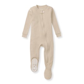 Burt's Bees Baby Baby Boy's Sleeper PJs, 100% Organic Cotton, Soft One-Piece Footie, Diagonal Zip Up Jumpsuit, Snug Fit Pajamas with Snap Tab, Neutral Solid Rib, 24 Months