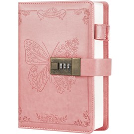 Billtigif Diary with Lock, Journal for Women Girls, Vintage Refillable Secret Journal, Locking Notebook Gift for Girls with Combination Lock, 5.3'' x 7.8'' (Pink)