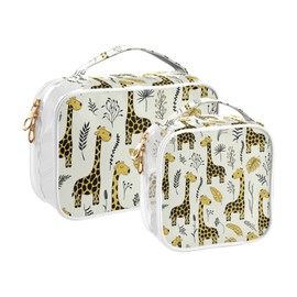 2pcs Clear Travel Toiletry Bag Cute Giraffes and Plantes Makeup Cosmetic Bag Waterproof Storage Organizers Zipper for Women Men
