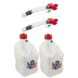 VP Racing Fuels 5 Gallon No Spill Trigger Fuel Hose Control System (2 Pack) with 5 Gallon Square Portable Utility Jug, White and Patriotic (2 Pack)