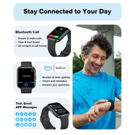 Smartwatch Men Women Phone Function, 1.7 Inch Touchscreen Watch with Alexa Voice Assistant, Whatsapp Message Reminder, Heart Rate Monitor, Sleep Monitor, SpO2 Fitness Watch, 24 Sports Modes IP68 Waterproof Watch