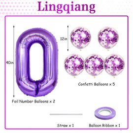 Large 10 Number Balloons Purple, 40 Inch Helium Foil Number 1 & 0 Balloons Self Inflating with Confetti Balloons for Girls Women 10th 1st Birthday Party Balloons Anniversary Decorations Supplies