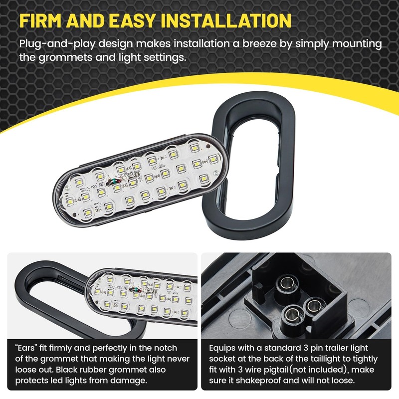 Oyviny 6 Inch Oval White LED Trailer Tail Lights with
