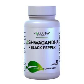 Hallusa Natural Ashwagandha Supplements 1050MG + Black Pepper, Ashwagandha Root Extract, Immune Support - Non GMO - 60 Capsules