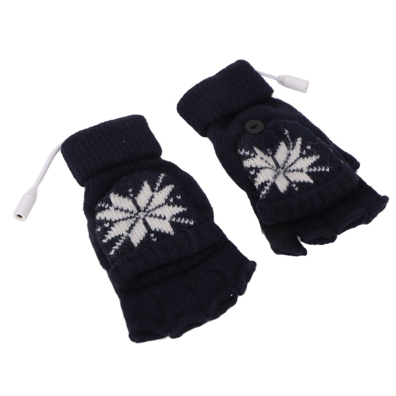 USB Heating Gloves Full Half Fingerless Knitting Double Side Warm