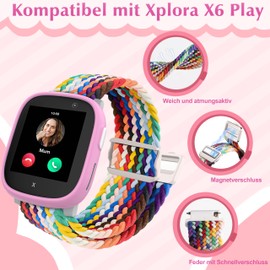 Polyjoy Pack of 3 Magnetic Braided Bracelets Compatible with Xplora X6 Bracelet, Soft Adjustable Replacement Bands for Xplora X6 Play/Xplora X6 Pro Children Girls Boys Pink + Rainbow + Lavender