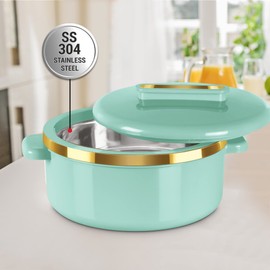 Milton Curve Regular Inner Stainless Steel Casserole Set of 3 (840 ml, 1300 ml, 1880 ml), Light Green | BPA Free | Food Grade | Easy to Carry | Easy to Store | Chapati | Roti | Curd Maker