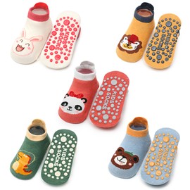 JinBei Baby Stopper Socks 5 Pairs Cotton ABS Non-Slip Socks Slippers Socks Cartoon Animal Motifs Crawling Socks Cute Soft Children's Socks for 0-5 Years Boys Girls, Pattern Style A