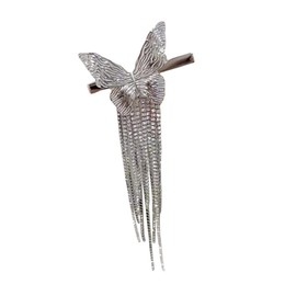 Healeved Silver Rhinestone Butterfly Hairpin with Tassel Womens Hair Clip Barrette for Stylish Party and Daily Wear Butterfly Hairpins for All Hair Types