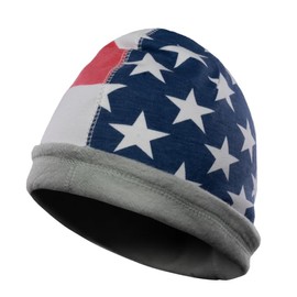Flame Resistant FR Reversible Beanie/Skull Cap - Heavy Duty - 100% C Knit - 16 oz (Medium, US Flag/Light Grey)