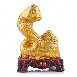 BOYULL 2025 Chinese Zodiac Snake Year Golden Resin Collectible Figurines Table Decor Statue