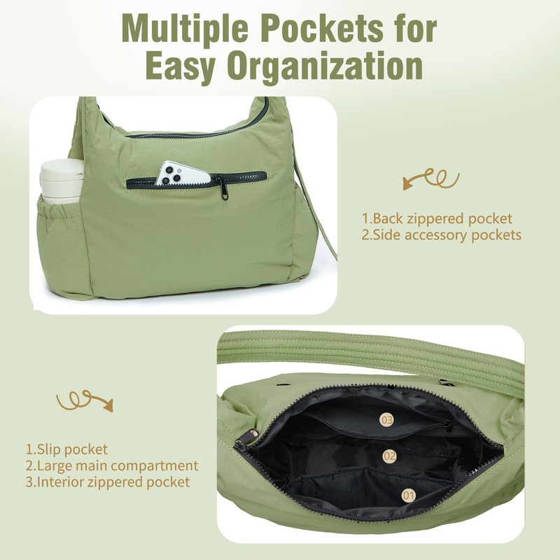 Nylon Crossbody Bags for Women Large Hobo Bag Green Designer