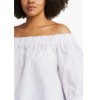 Harshman Gruner Off-Shoulder Puff-Sleeve Linen Striped Blouse White Lavender 2