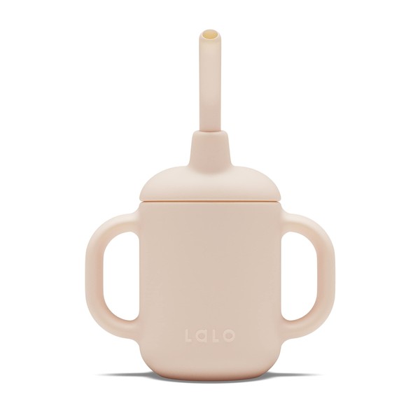 Lalo Little Cup, taza de silicona no tóxica con asas, taza para beber para bebés y niños pequeños, sistema de entrenamiento de mini tazas y popote, 4 onzas, toronja