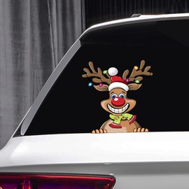 Christmas Snowman Peeking Stickers Christmas Elves Reindeer Car Window Bumper Decal Waterproof Vinyl Christmas Sticker Decal Laptop Wall Decoration (Colorful Reindeer)