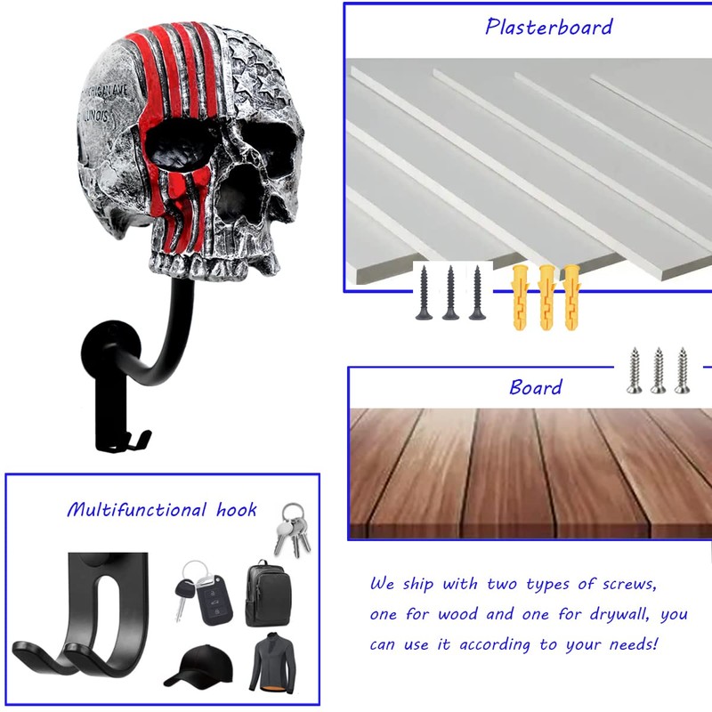 Tooyuart Motorcycle Helmet Rack Wall Mount,Red Skull Helmet Holder Wall