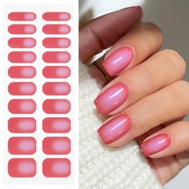 JMEOWIO Gel Nail Stickers Red Pink Semi Cured Gel Nail Strips Wraps UV/LED Nails Art Design Decoration Accessories