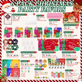 60Pcs Christmas Spa Party Supplies Set – 6 Spa Day Kits with Face/Lip/Eye/Hand/Foot Care,Festive Spa Gift Set for Sleepovers,Holiday Parties,Slumber Party & Secret Santa Gifts,All Skin Types Safe