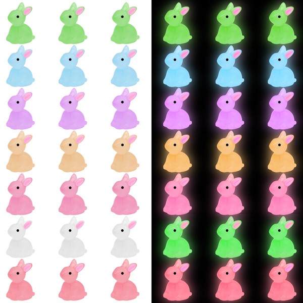 Yomwig 50Pcs Easter Luminous Mini Resin Bunnies, Tiny Rabbits Figures