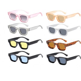 NLEYANB 8-Pack Small Square Rectangle Colourful Sunglasses Retro 100% UV Protection Unisex Bulk (Women & Men)