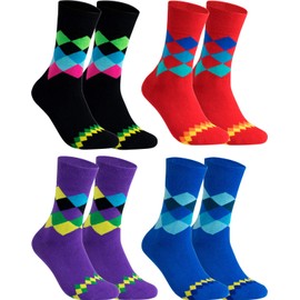 gigando - Quality Socks for Men 4 | 8 Pairs - Checked Colourful Motif, Fashion Design with Pattern for Suit, Business and Leisure - Cotton, 4 pairs - red, black, blue, purple