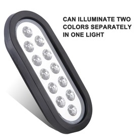 Partswcgg 4Pcs 6" Oval Red Stop Turn Tail Lights to White Back-up Lights 12 LED, 6 Inch Round Red/White Dual Trailer Truck Tail Lights with Rubber Grommet and 3 Prong Wire Pigtails IP67 Waterproof