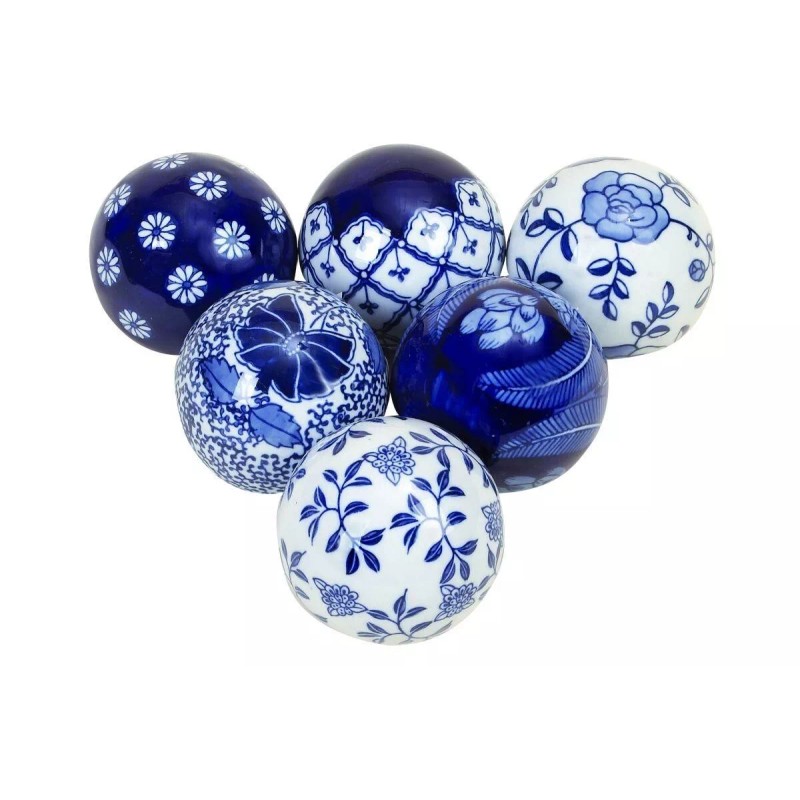 GLOBEDECOR Set/6 Blue Ceramic Orbs Decorative Balls Spheres Tray Vase