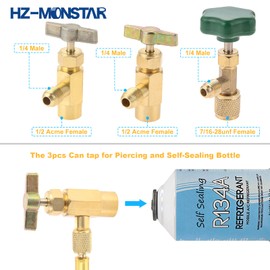 AC R134A Refrigerator Freon Recharge Kit including R134a Piercing Self-Sealing Can Tap, BPV31 Bullet Piercing Valves, R12 R22 Convert Refrigerant Tank Adapter, R134a Quick Coupler, Valve Core Remover
