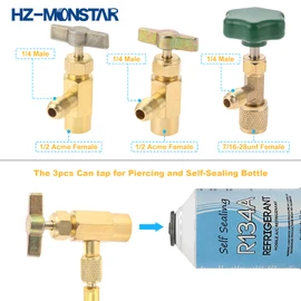 AC R134A Refrigerator Freon Recharge Kit including R134a Piercing Self-Sealing Can Tap, BPV31 Bullet Piercing Valves, R12 R22 Convert Refrigerant Tank Adapter, R134a Quick Coupler, Valve Core Remover