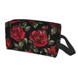 yalinan Rose Flower Portable Cosmetic Bag Travel Zipper Pouch Large Makeup Bag Toiletry Organizer for Women