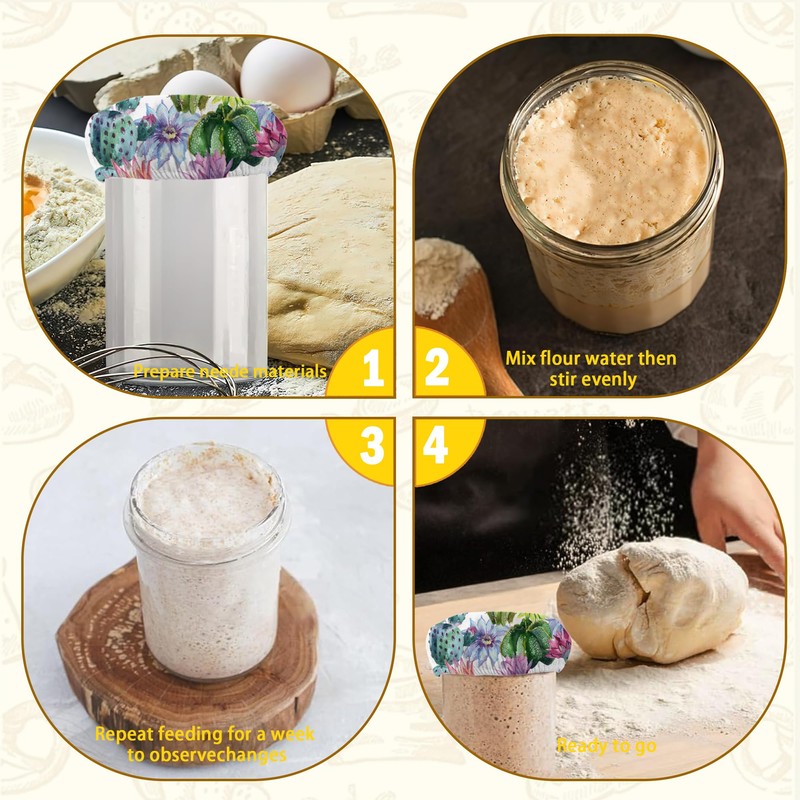 Cactus Flower Cloth Covers for Sourdough Starter Jars, Heat Preservation