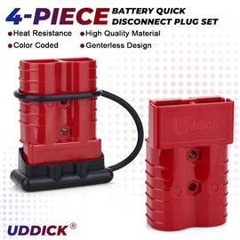 Uddick 4PCS 350A 2/0 Gauge Battery Cable Quick Connect/Disconnect Connector Plug Kit with 4 Dust Cover and 4Handle(Red)