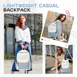 Lightweight Backpack for Women School Bookbag Waterproof Casual Daypack for Men Laptop Bag Travel Backpack for Sports College B6- Beige Blue
