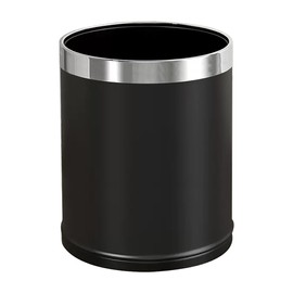 YOJIA 2.6/3.7 Gallon Round Metal Trash Can Without lid, Dual Layer Rust-Proof Garbage Bin, Waste Basket with Gold Edge or Silver Edge for Bathroom,Bedroom,Kitchen, Hotel,Office (14L Silver Edge)