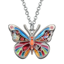 DOWAY Cute Butterfly Gifts Enamel Flower Butterfly Necklace Pendant for Girls Women Jewelry Charms, enamel, No Gemstone