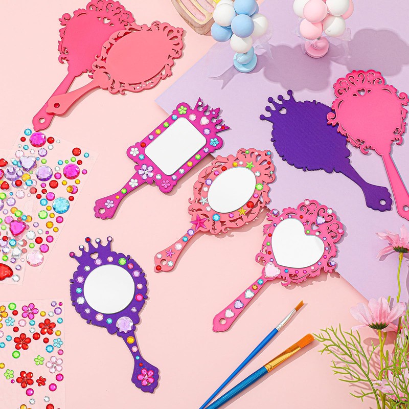 Juexica 8 Sets Wooden Mirror Craft Kit, Girls DIY Princess