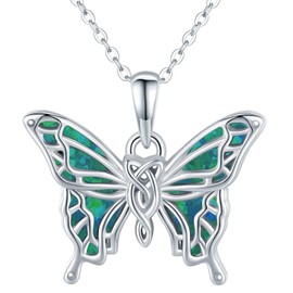 TwoAnts Opal Butterfly Necklaces for Women 925 Sterling Silver Celtic Knot Butterfly Jewelry Christmas Gifts Green Opal Butterfly Pendant Gifts for Girls