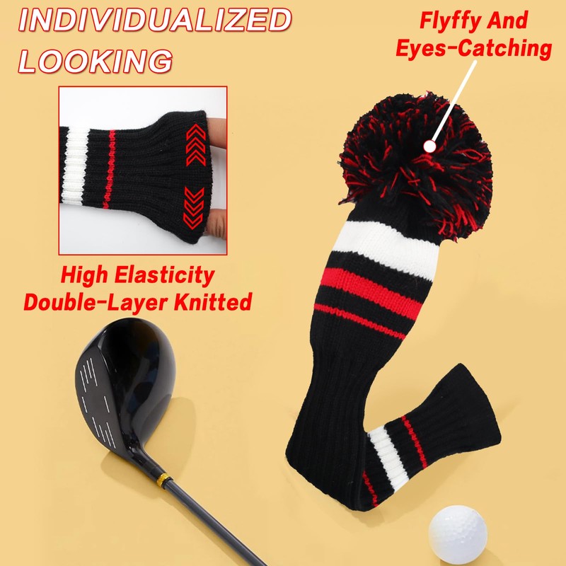 Golf Club Head Covers Knit for Woods Driver Fairway Hybrid