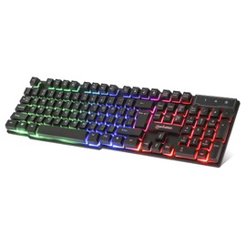 MANHATTAN Wired Membrane Gaming Keyboard – with Backlit RGB LED, USB-A Connection, Quiet Keystrokes, 12 Multimedia Function Keys - for Computer, PC, Desktop, Gamer – 3 Yr Mfg Warranty - 180603